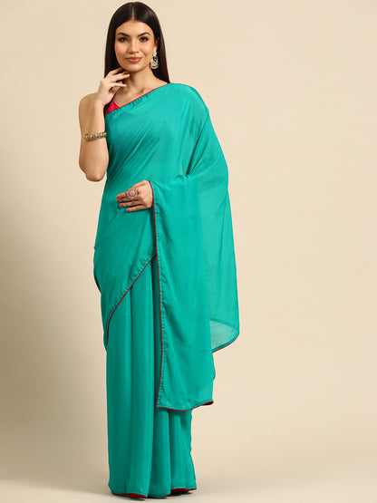 Designer Sea Green Chiffon Saree