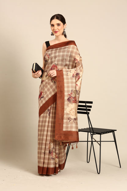 Designer Cream Silk Saree