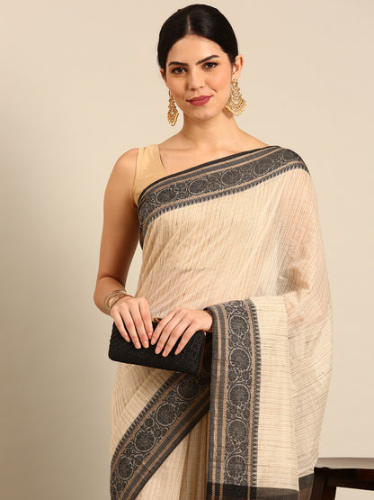 Designer White Silk Saree