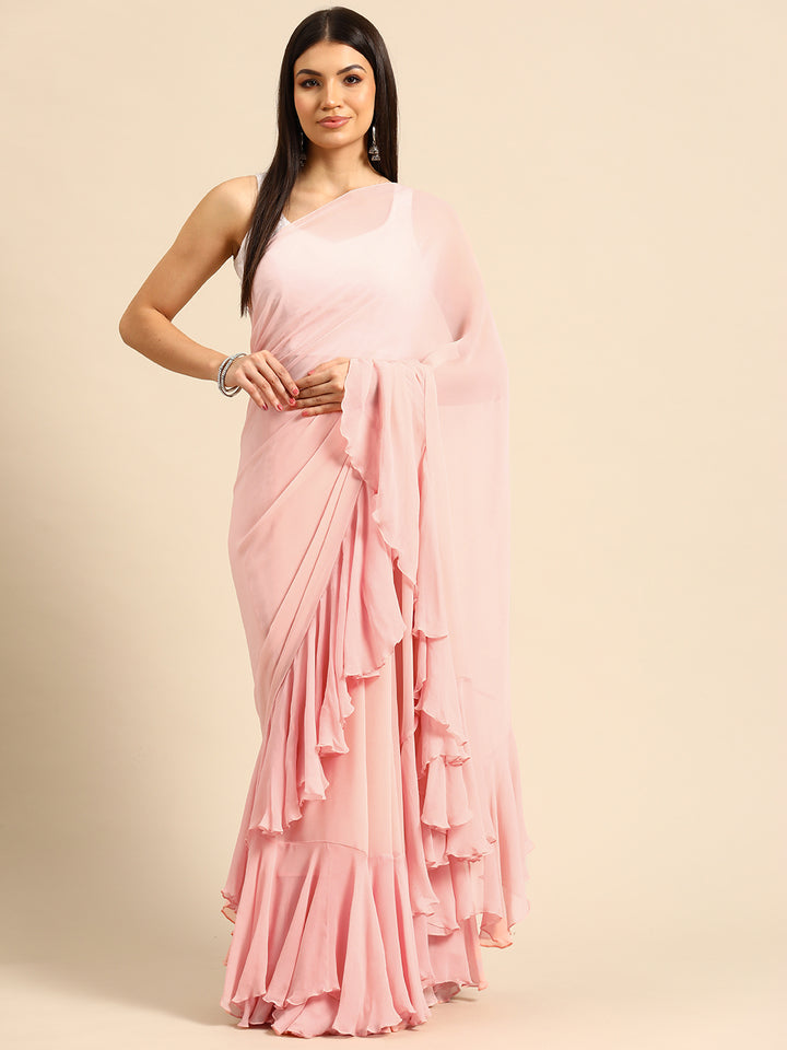Designer Pink Chiffon Saree
