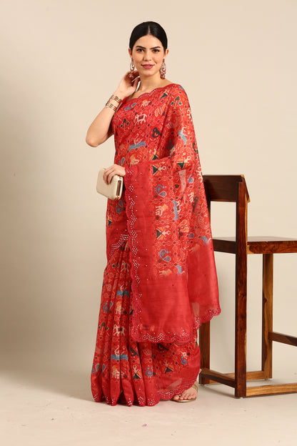 Designer Red Silk Saree