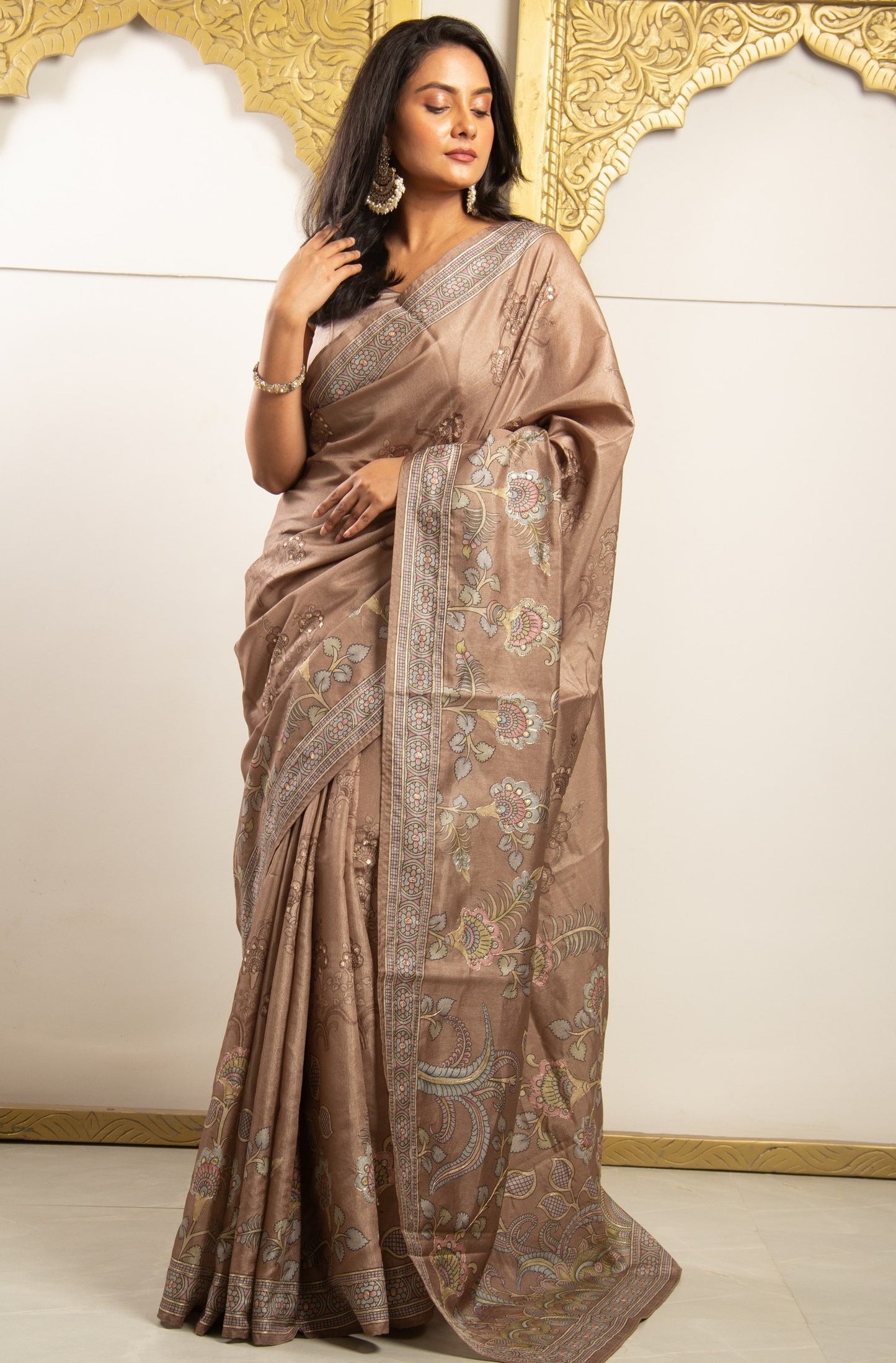 Brown Color Tassar Saree  With  Blouse Piece.