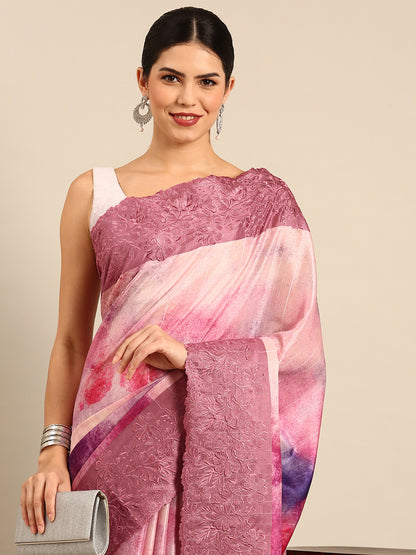 Designer Pink Satin Saree