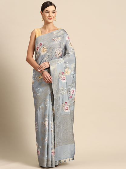 Designer Grey Silk Saree