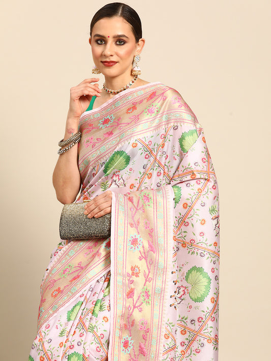 Designer White Silk Saree