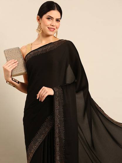 Designer Black Silk Saree