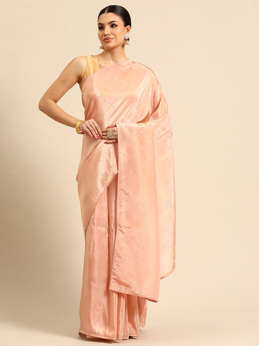 Designer Peach Tissue Saree