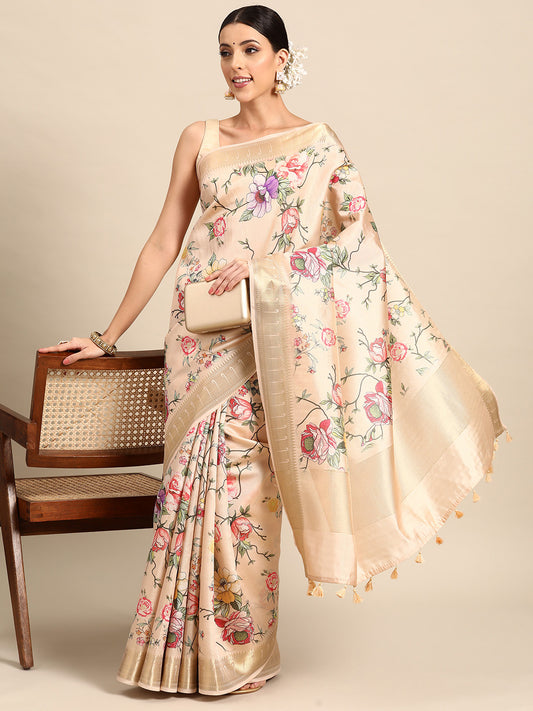 Designer White Cotton Saree