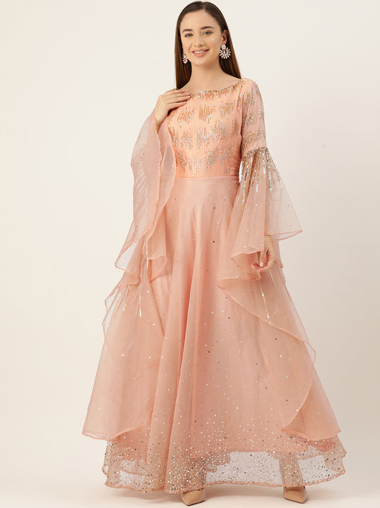 Desginer Peach Net Gown