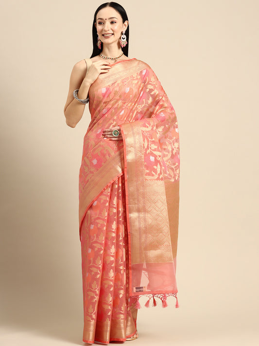 Designer Peach Silk Saree