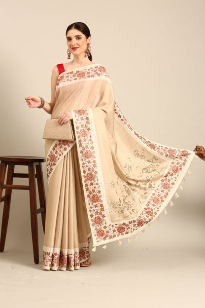 Designer Beige Silk Saree