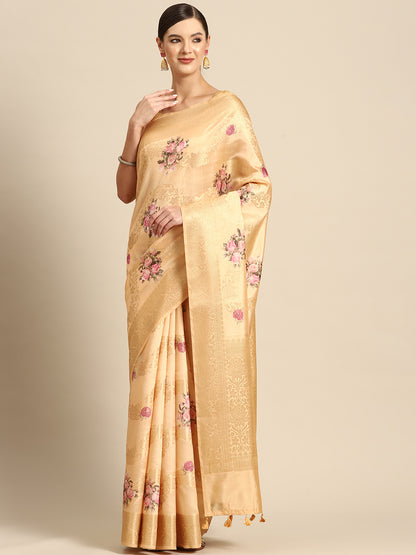 Designer Peach Silk Saree