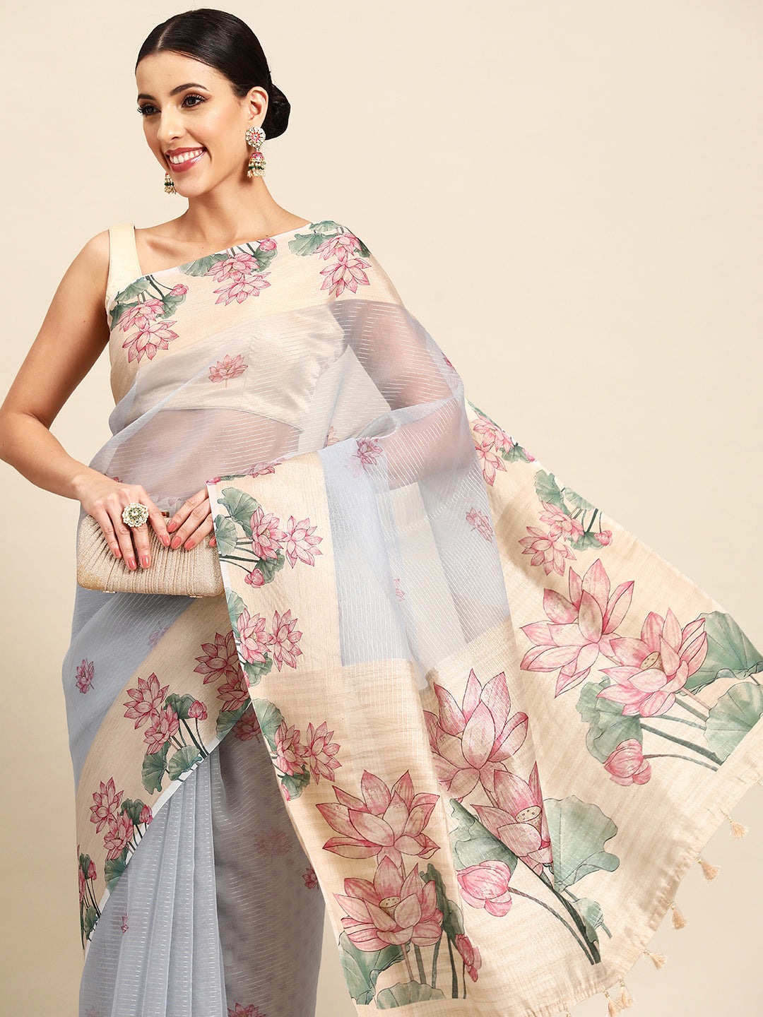 Designer Grey Cotton Saree