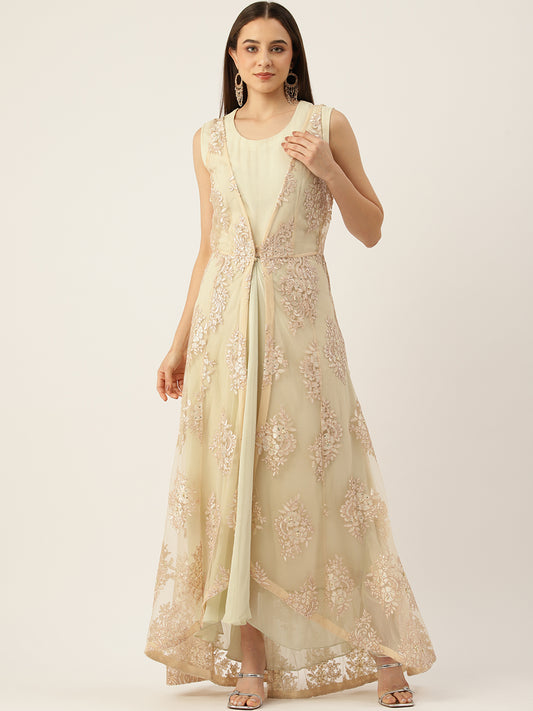 Desginer Cream Net Gown