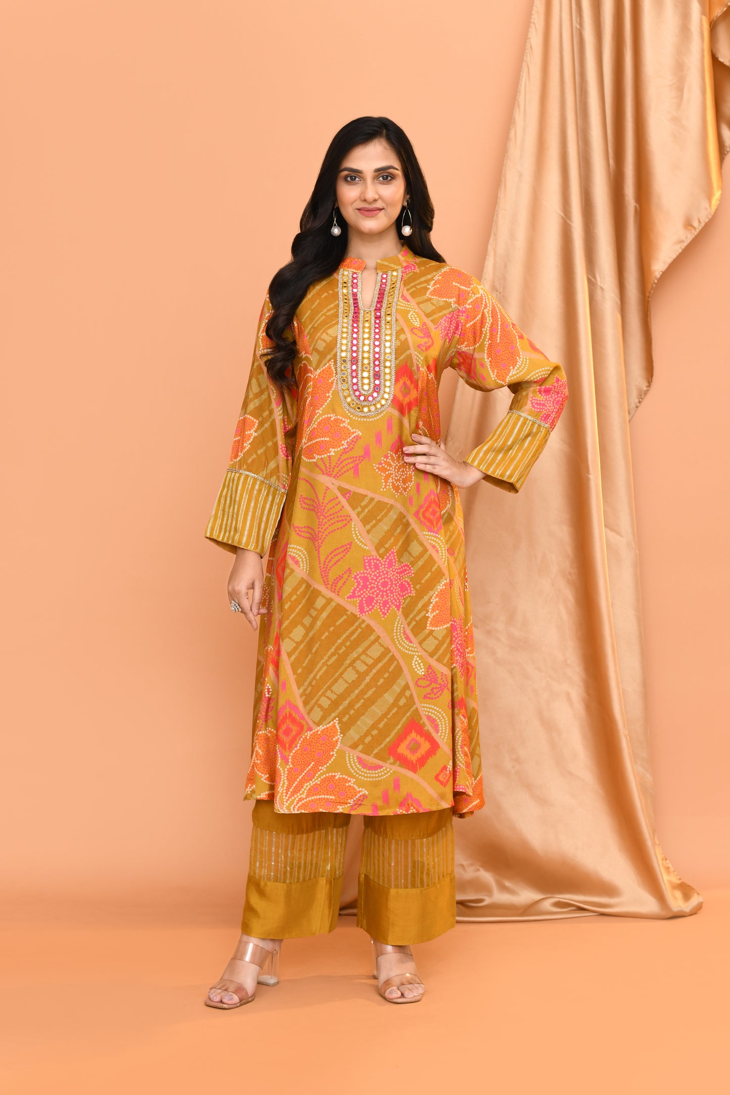 Golden Cotton & Silk Kurta Pant Set