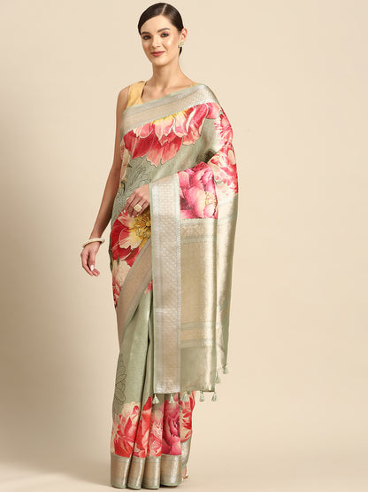 Designer Beige Silk Saree