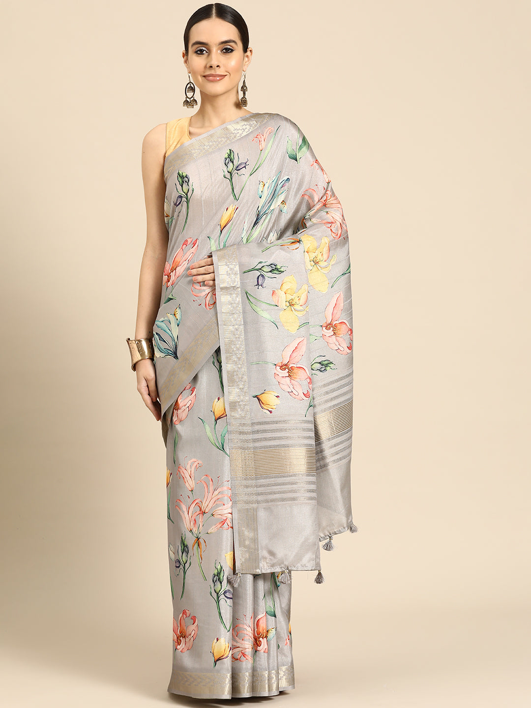 Desginer Grey Silk Saree