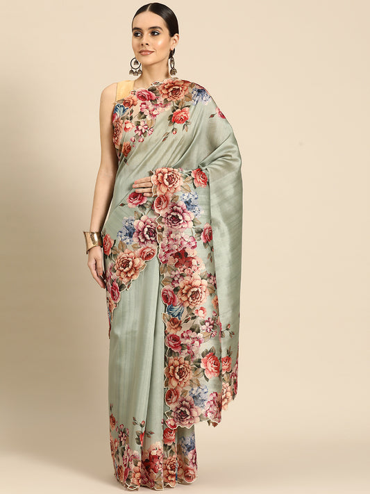 Desginer Grey Silk Saree