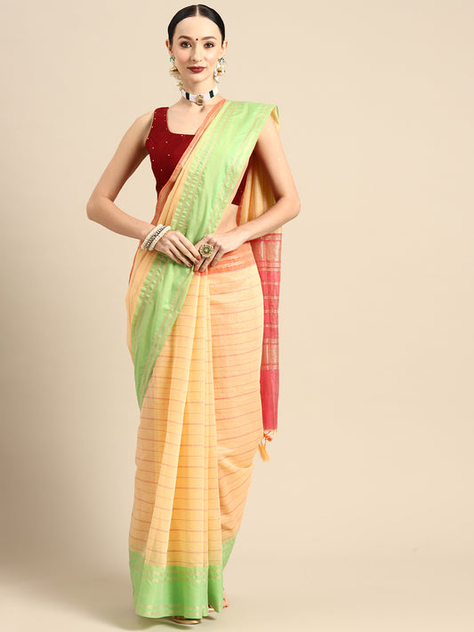 Designer Yellow Linen Blend Saree