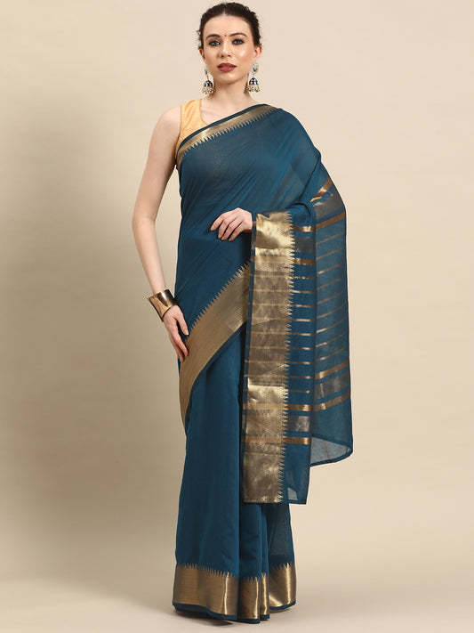 Designer Blue Cotton Saree