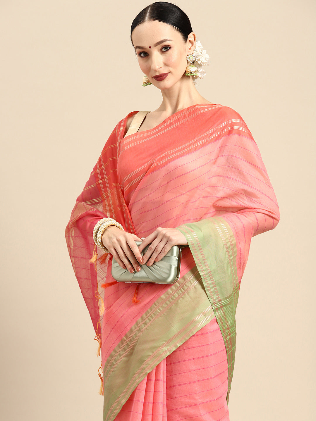 Designer Pink Linen Blend Saree3434