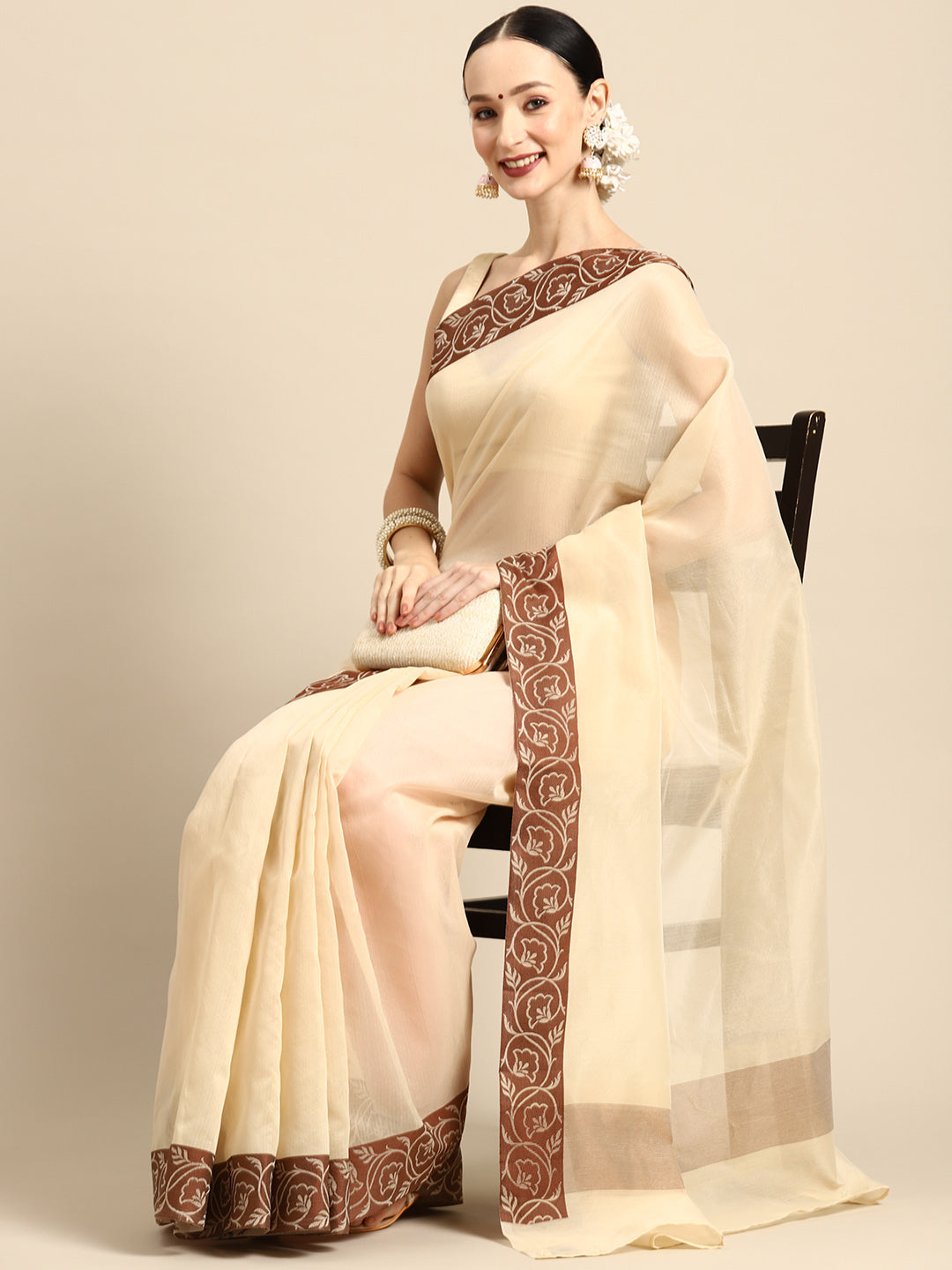 Designer Off-White Linen Blend Saree