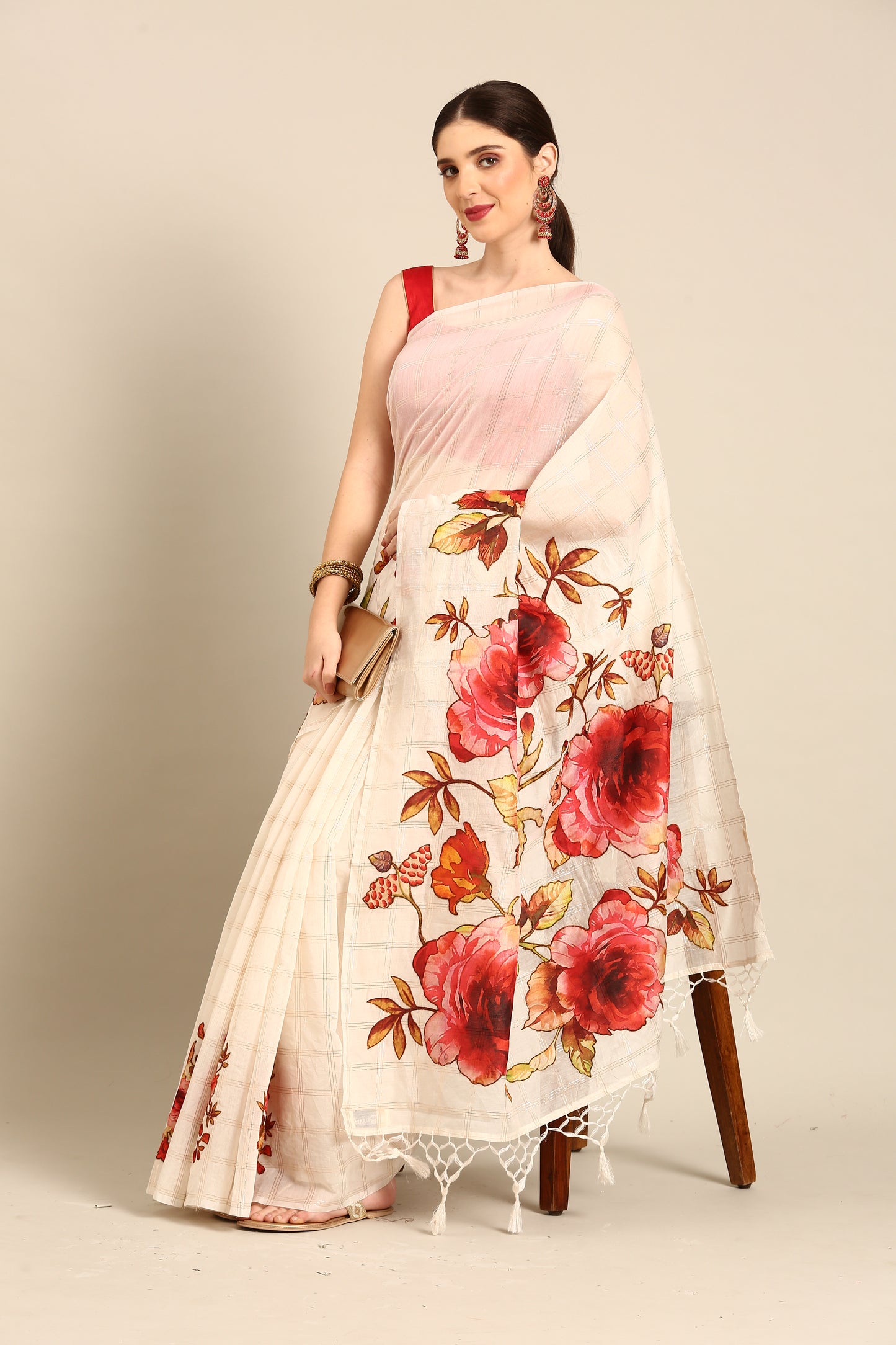 Designer White Silk Saree