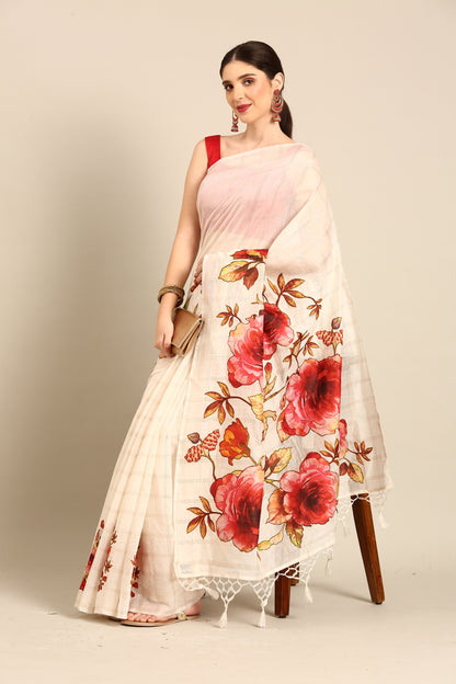 Designer White Silk Saree