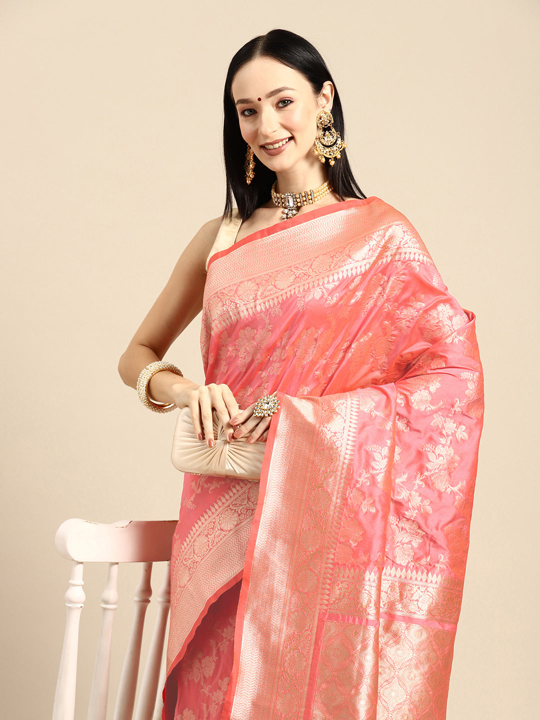 Designer Pink Silk Saree