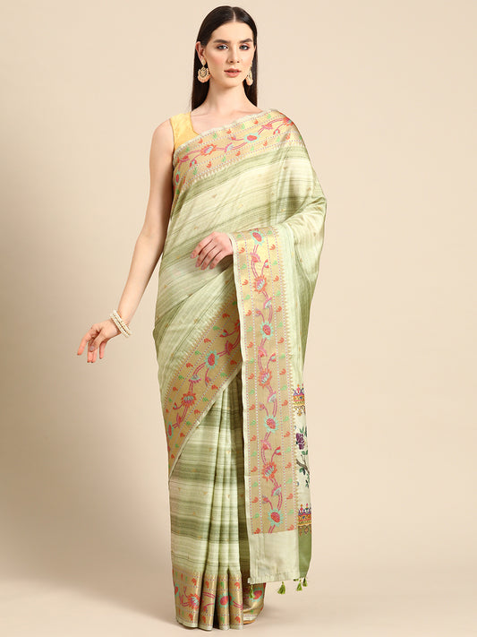 Designer Green Linen Blend Saree