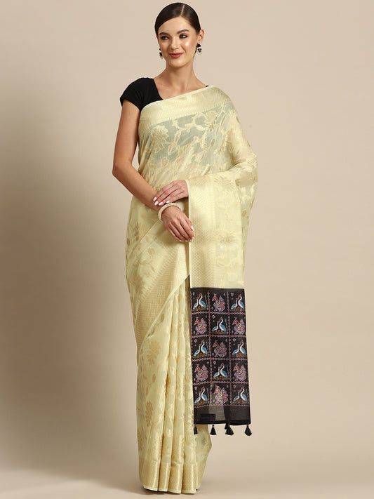 Designer Cream Silk Saree