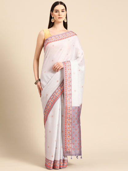 Designer White Silk Saree