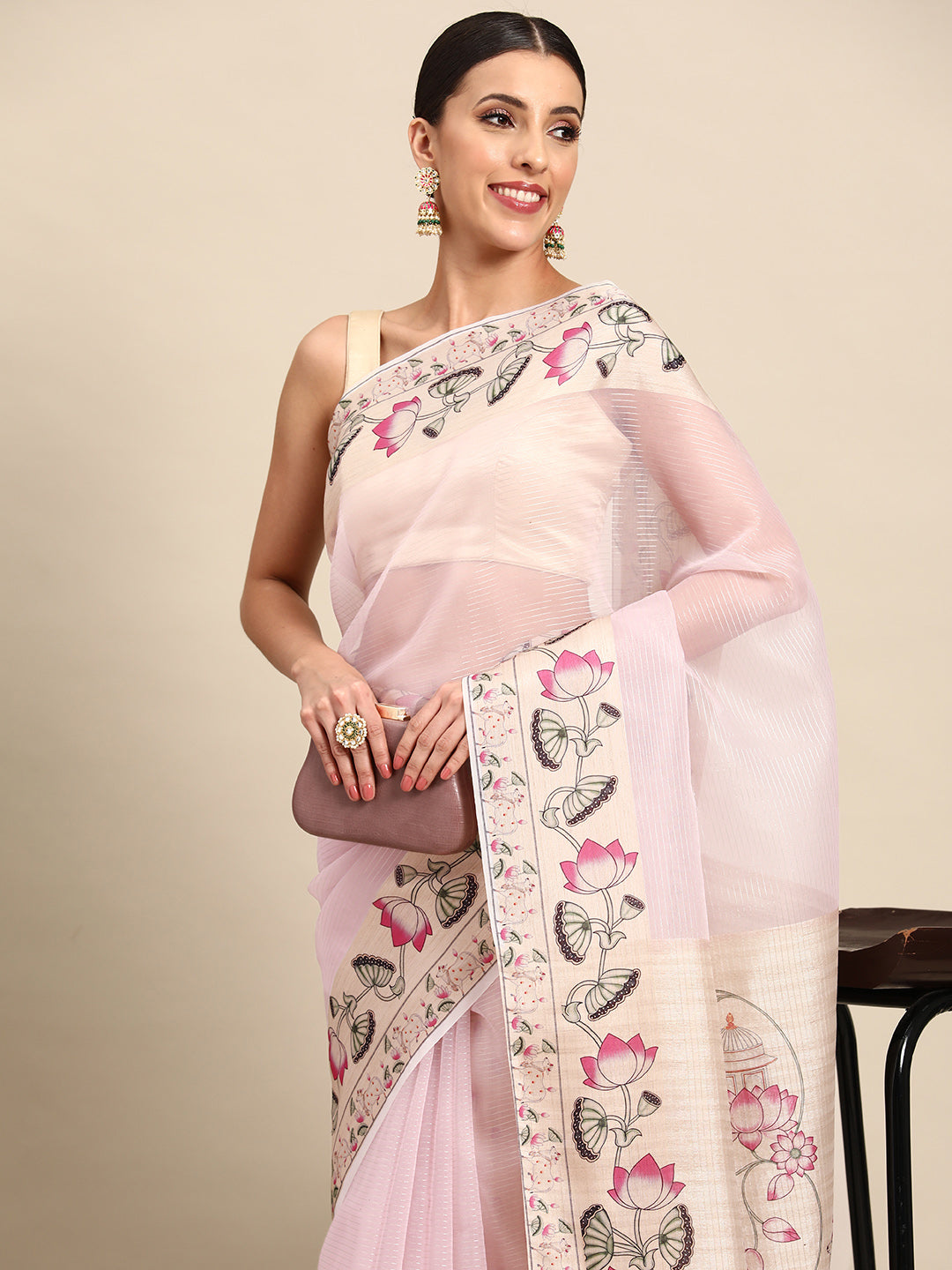 Designer Pink Silk Saree