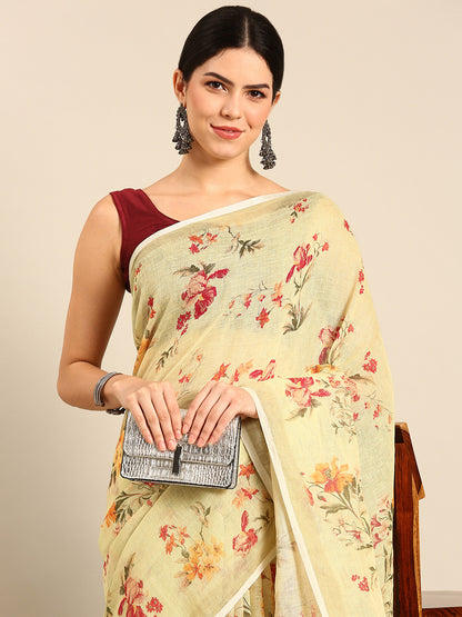 Designer Cream Silk Saree