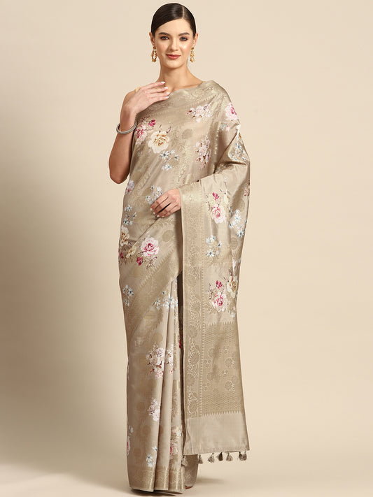 Designer Beige Silk Saree