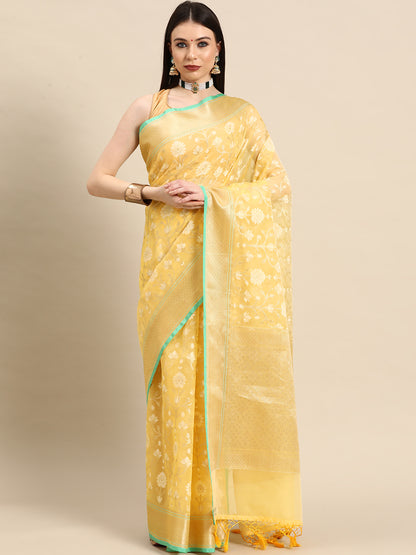 Designer Yellow Silk Saree