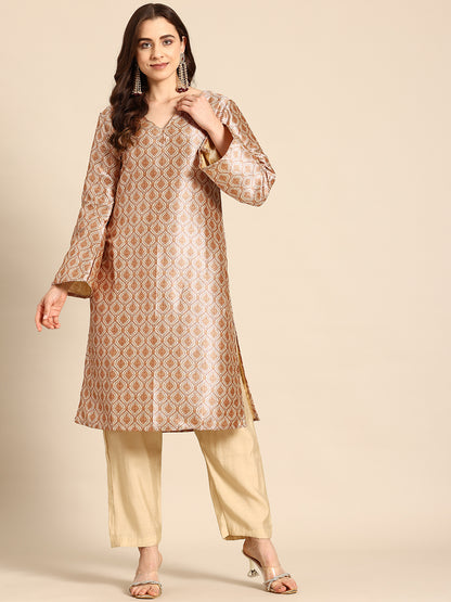 Golden Silk Evening Kurti Set