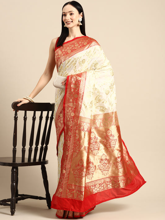 Designer White Silk Saree