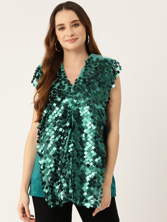 Desginer Green Sequin Top