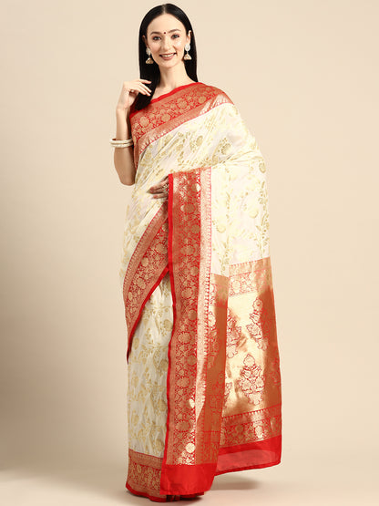 Designer White Silk Saree