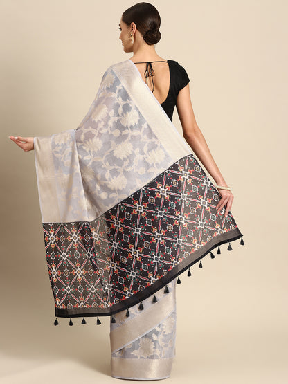 Designer Grey Silk Saree