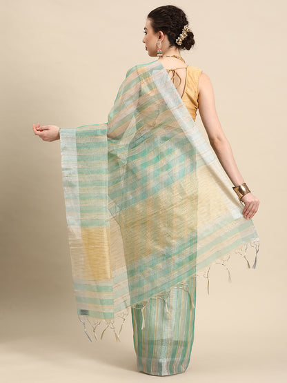 Designer Green Linen Blend Saree