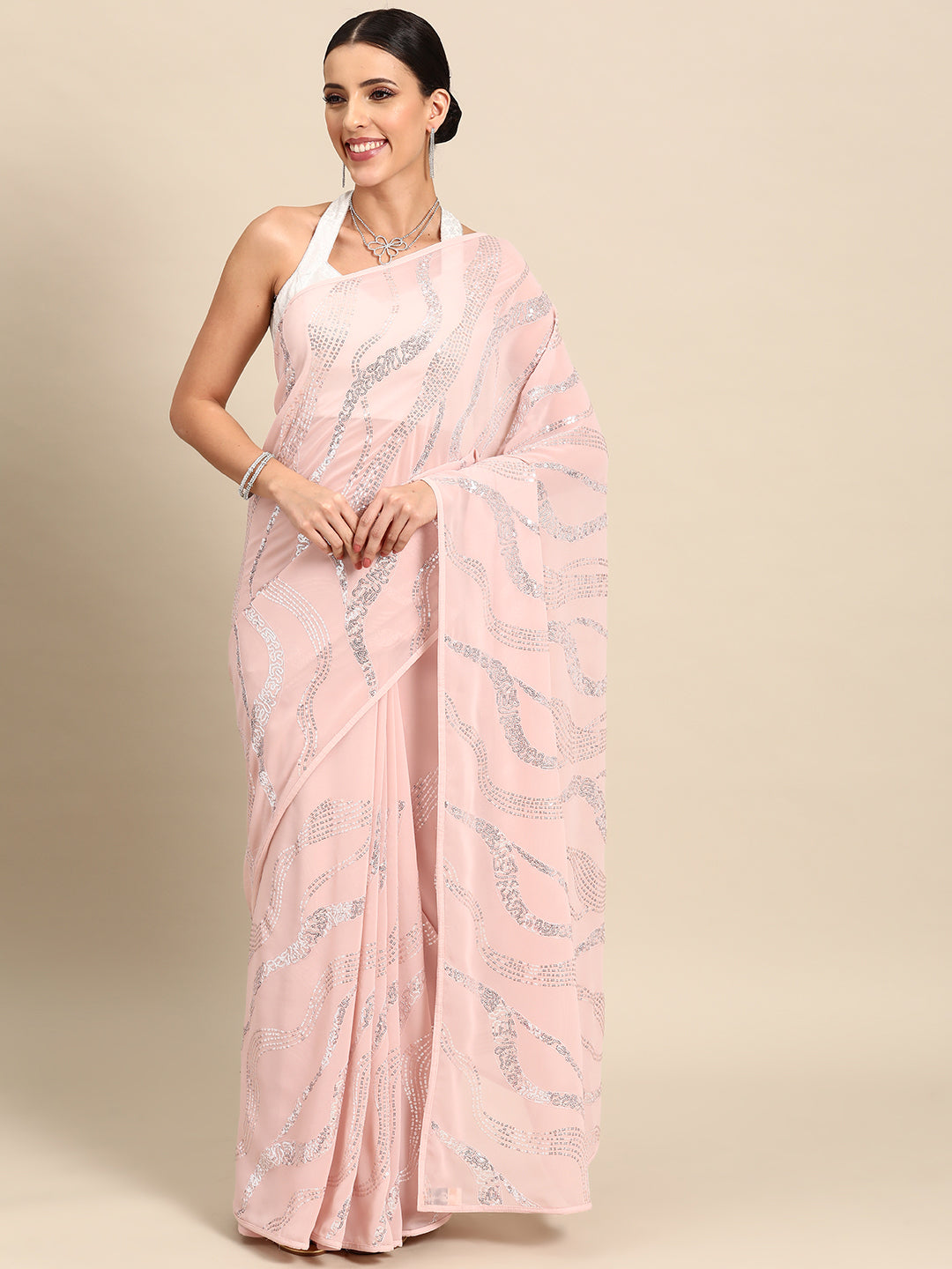 Designer Pink Georgette Saree