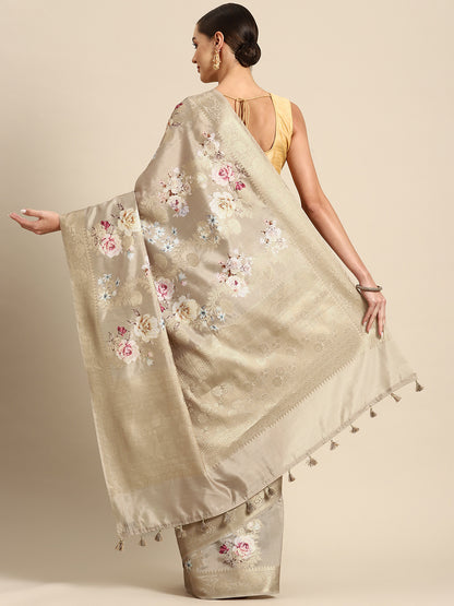 Designer Beige Silk Saree