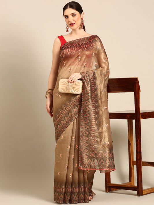 Designer Brown Silk Saree