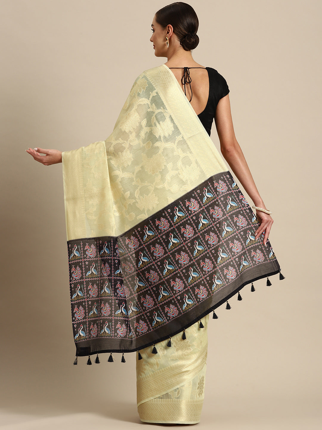 Designer Cream Silk Saree