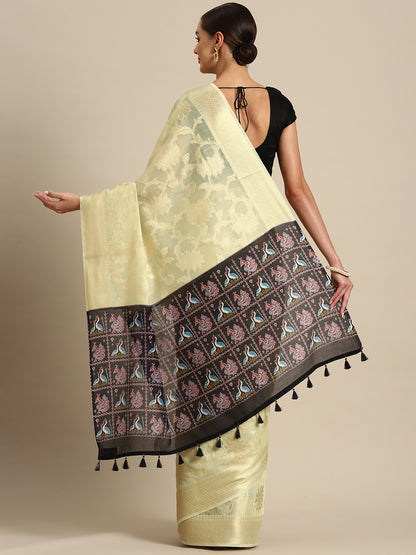 Designer Cream Silk Saree