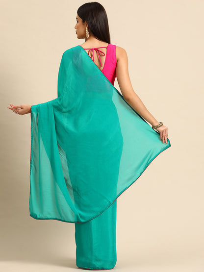 Designer Sea Green Chiffon Saree