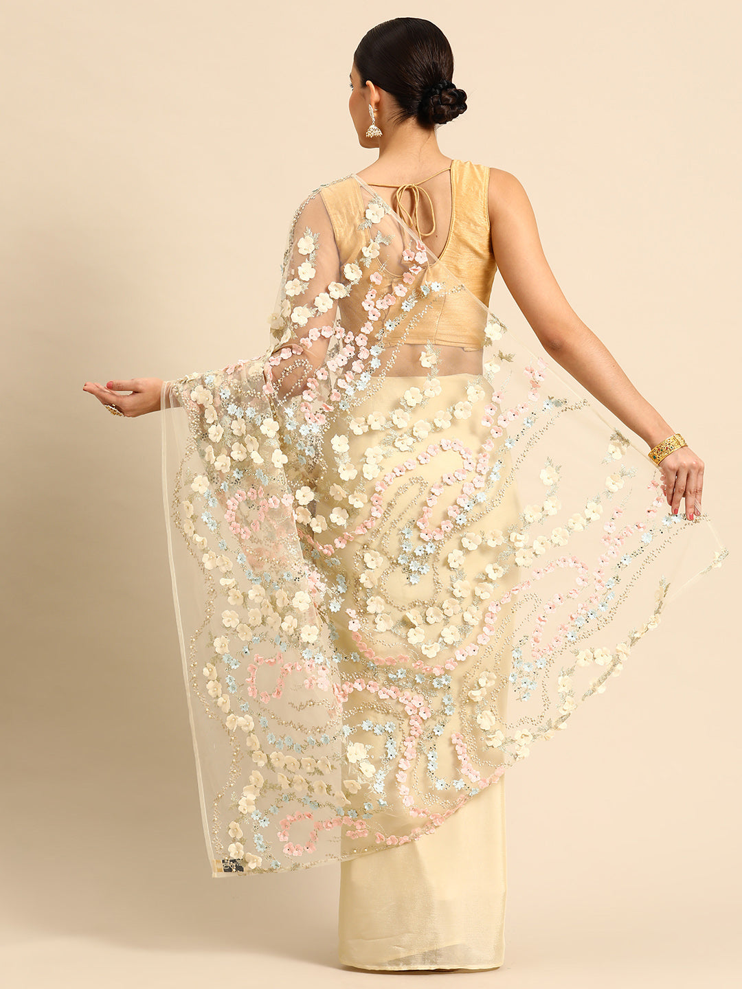 Desginer Beige Organza Saree