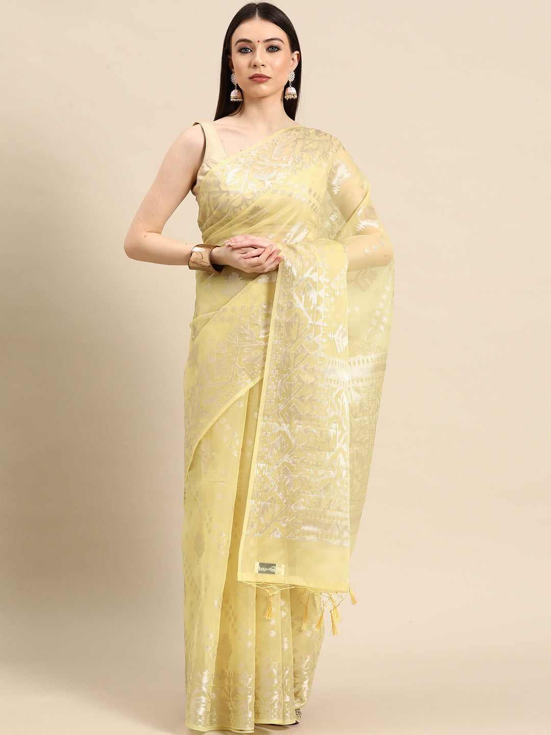 Designer Off-White Silk Saree